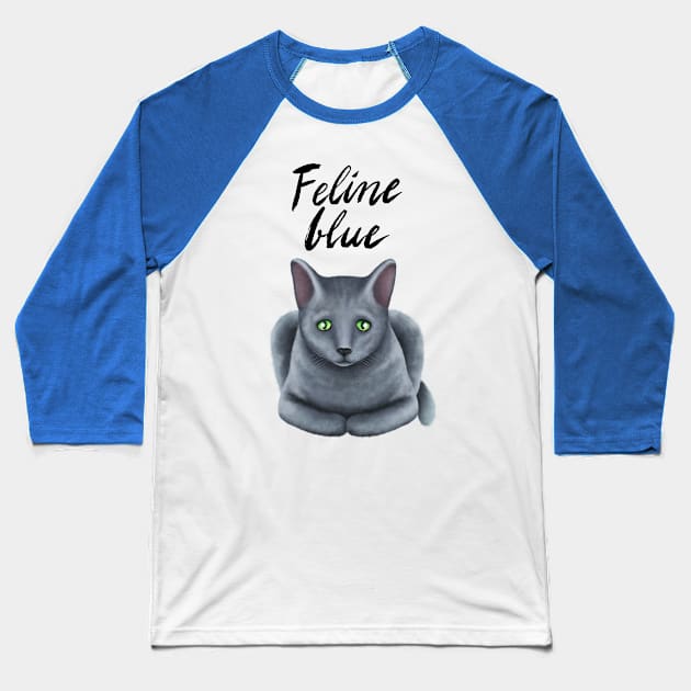 Feline blue Baseball T-Shirt by illucalliart